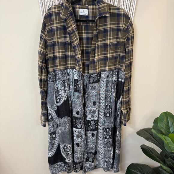 Upcycled Green/Black Flannel Pashmina Duster S-L - Picture 5 of 8